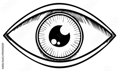 Sketch of a Human Eye Detailed Vector Art, Ophthalmology Element with Eyelash and Iris