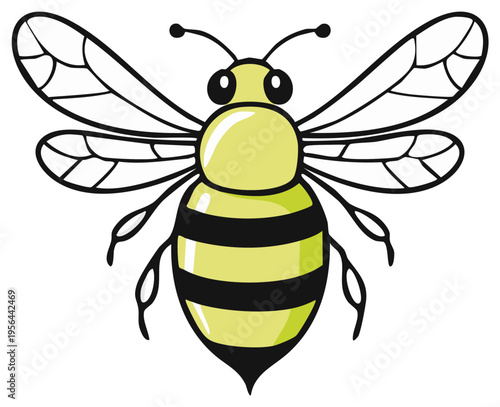 Cartoon Bumble Bee Illustration with Stripes and Wings Detailed Vector Graphic