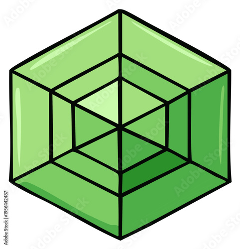 Isometric Green Hexagon Structure with Geometric Shapes and Gradient