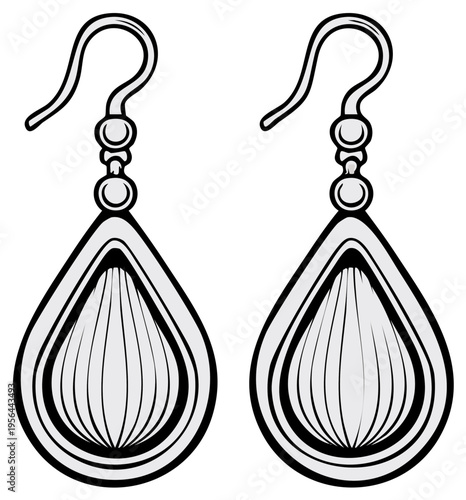 Pair of elegant teardrop earrings, decorative jewelry vector illustration.