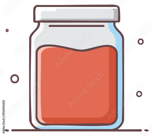 Glass canning jar filled with homemade red jam or juice offering a sweet and refreshing cartoon style