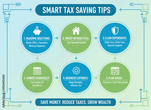 Infographic provides smart tax saving tips through eight numbered circles
