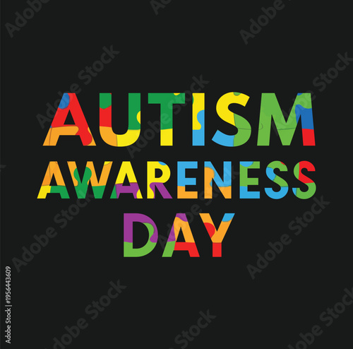 Autism Awareness Day Typography with Colorful Puzzle Pattern
