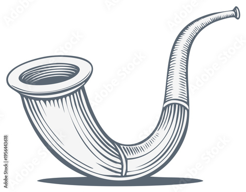 Vintage Hunting Horn Isolated White Graphic Illustration Musical Instrument