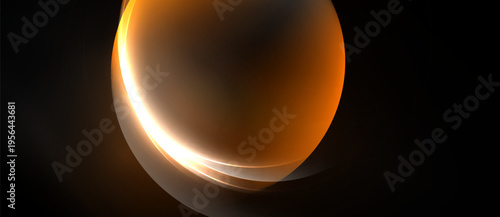 Abstract orange glow curves form partial sphere against black background. Smooth gradients suggest light source, dynamic composition.
