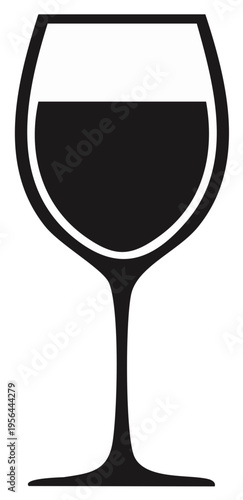 Black silhouette of a wine glass filled with dark red liquid
