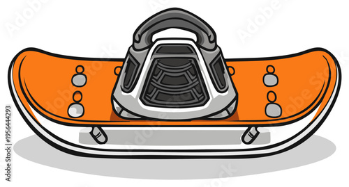 Orange Snowboard and Binding Detail Close Up Vector Illustration