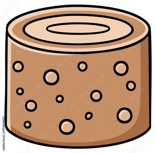 Stylized cartoon illustration of a round cork stopper with holes and a natural wood texture