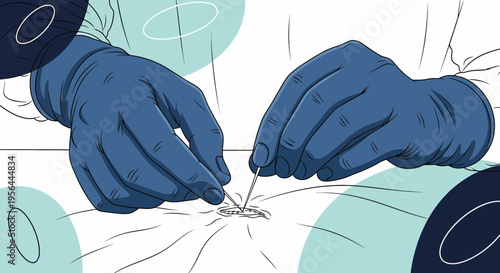 Detailed illustration depicting gloved hands performing a surgical procedure skillfully with