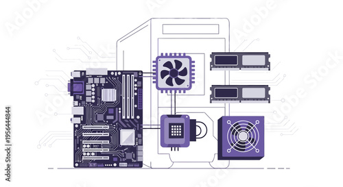 Detailed illustration of a personal computer's internal components and their interconnections