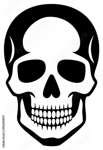 Stylized Black and White Human Skull Graphic Representation of Mortality and Danger