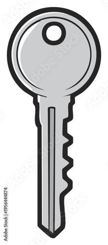 Classic metal key design with grooved blade and circular head, symbolizing access, security, and unlocking possibilities in a vector illustration