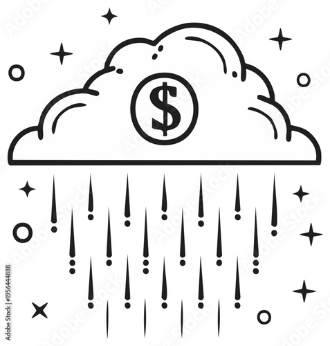 Cloud raining money icon, financial growth concept