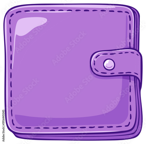 Purple Cartoon Wallet Illustration with Snap Button Closure and Stitching