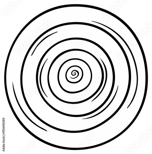 Hypnotic spiral drawing in black and white evokes vertigo with circular design illusion for abstract art or meditative symbol