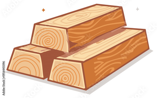 Stacked wooden planks with visible grain texture and stylized rings