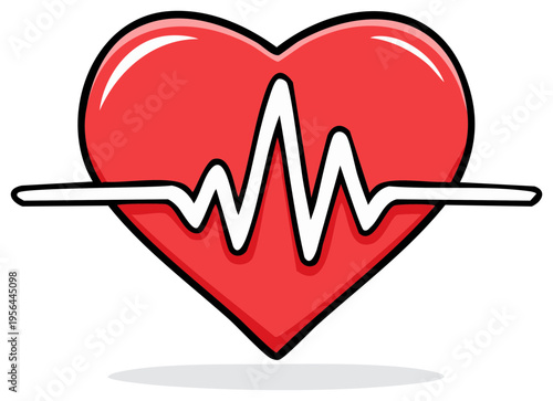 Cartoon Heart with Pulse Wave Illustration Healthcare Concept