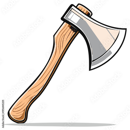 Classic woodcutter axe with wooden handle and steel blade cartoon vector illustration