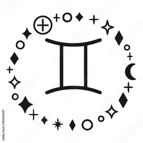 Gemini Zodiac Symbol Celestial Circle Astrology Vector Design