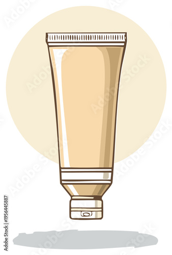 Clean Drawing of a Beige Cosmetic Cream Tube with a Flip Top Cap