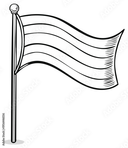 Outlined monochrome illustration of a waving flag on a pole representing a cause or movement