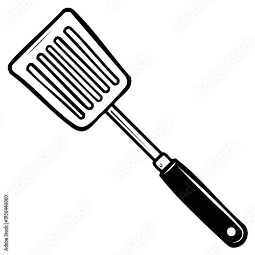Kitchen utensil spatula in black and white illustration.