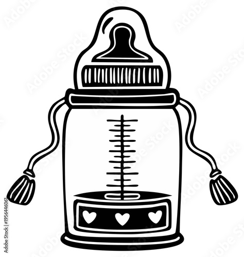 Illustrated baby bottle with handles, nipple, and measurement lines, perfect for baby food and formula.