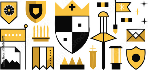 Black, yellow, and white coats of arms