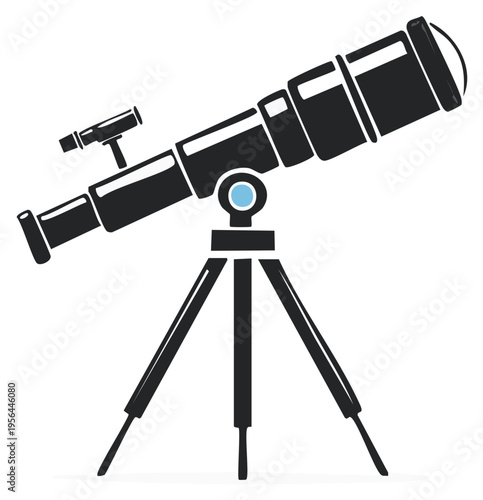 Simple graphic illustration of an astronomical telescope on a tripod for observing stars