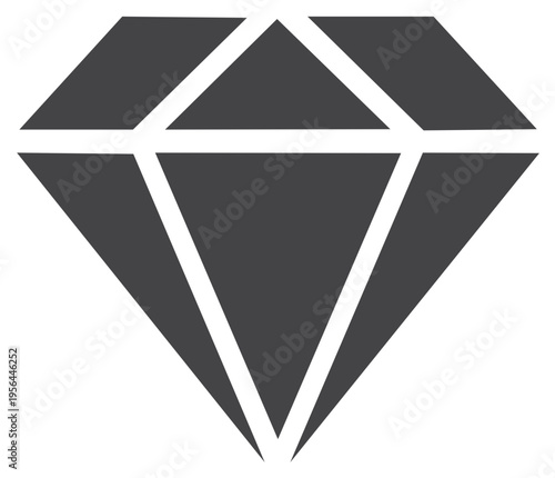 Bold dark gray faceted diamond symbol with sharp edges and geometric facets