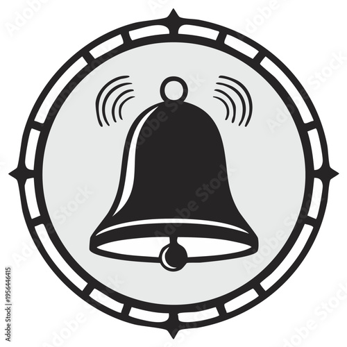 Black and White Ringing Bell Icon Within a Decorative Circular Frame
