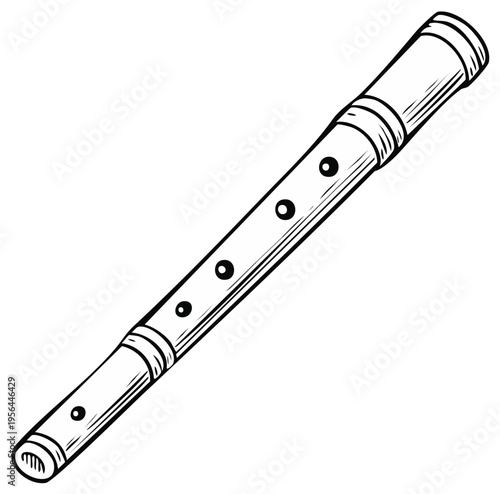 Illustration of a Flute Musical Instrument in Hand Drawn Sketch Style