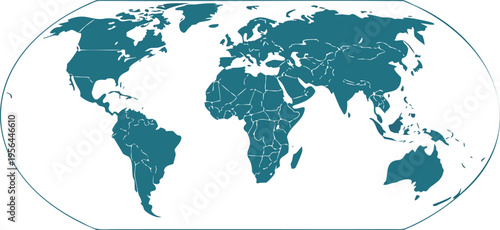 Geography globe with a teal map and a Transparent background