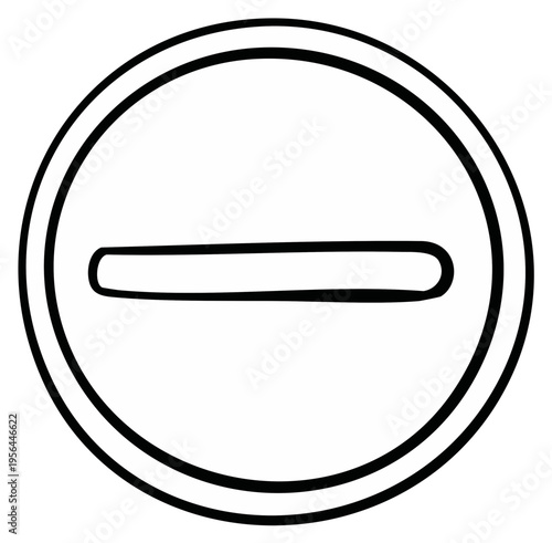 Simple Hand Drawn Minus Symbol Inside a Circle Icon Isolated