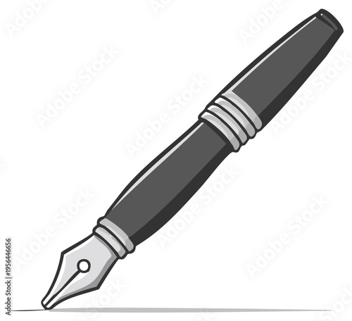 Classic Fountain Pen Writing Instrument Creating a Line on White Surface Illustration