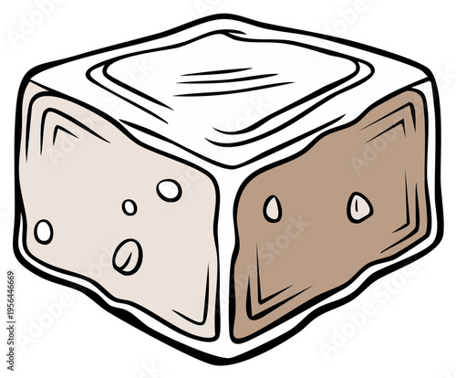 Single sugar cube or tofu block cartoon vector illustration
