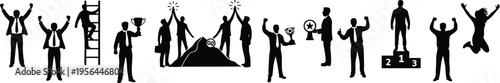 Creative Title: Triumphant Business Milestones and Corporate Achievement Silhouettes