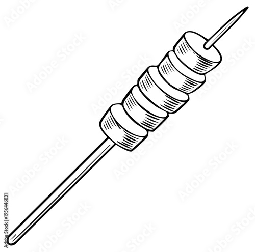 Sketched Skewer with Round Slices: Delicious Bite, Wood Stick Presentation