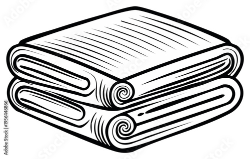 Illustration of two folded towels, stylized black and white graphic design element
