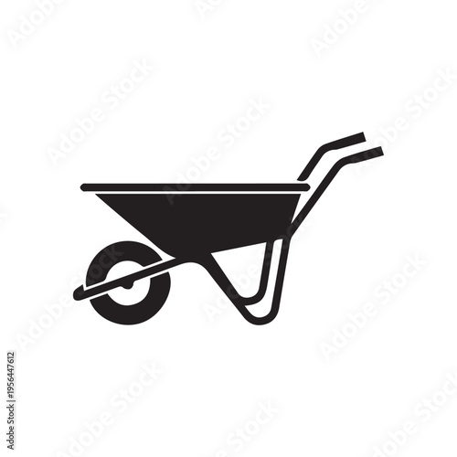 Black Silhouette of a Wheelbarrow on a White Background