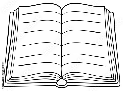 Open book illustration with blank pages for writing and drawing or coloring activities. Reading and learning concept for education purposes