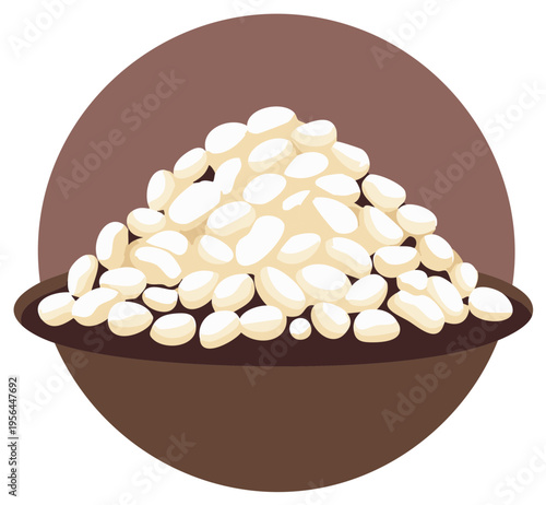 Bowl of White Beans Illustration: Heaping Serving of Pulses for Cooking or Nutrition