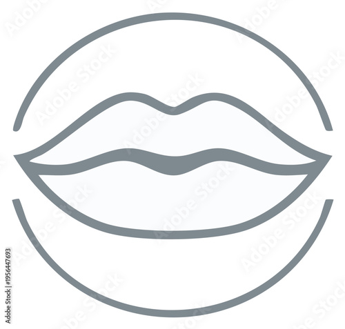 Stylized lips inside a gray circle, minimalist line art design.