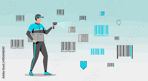 Efficient courier scanning barcodes for package tracking in supply chain solutions delivery service