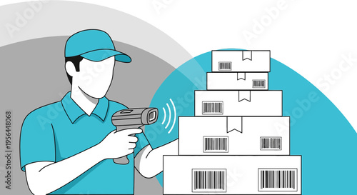 Efficient logistics system featuring a delivery worker scanning packages for dispatch preparation