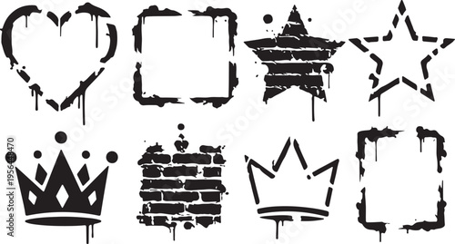 A versatile collection of urban stencil graphics featuring crowns, stars, and abstract geometric shapes.