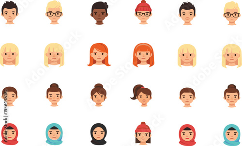 People avatars collection set with diverse male female faces modern character portraits flat vector illustration collection