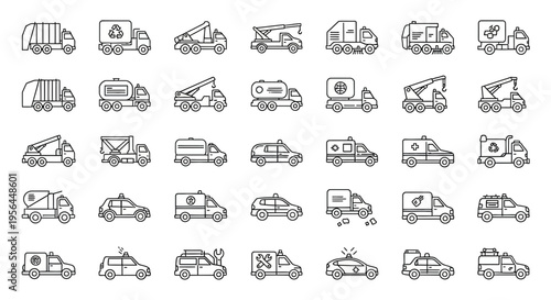 Set of construction vehicles line drawings