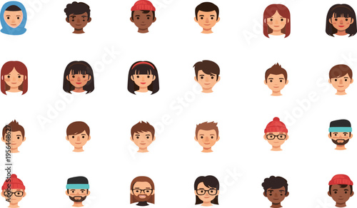 People avatars set with diverse male female faces multicultural character portraits modern flat vector illustration collection