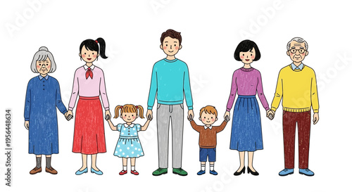 Diverse family members holding hands